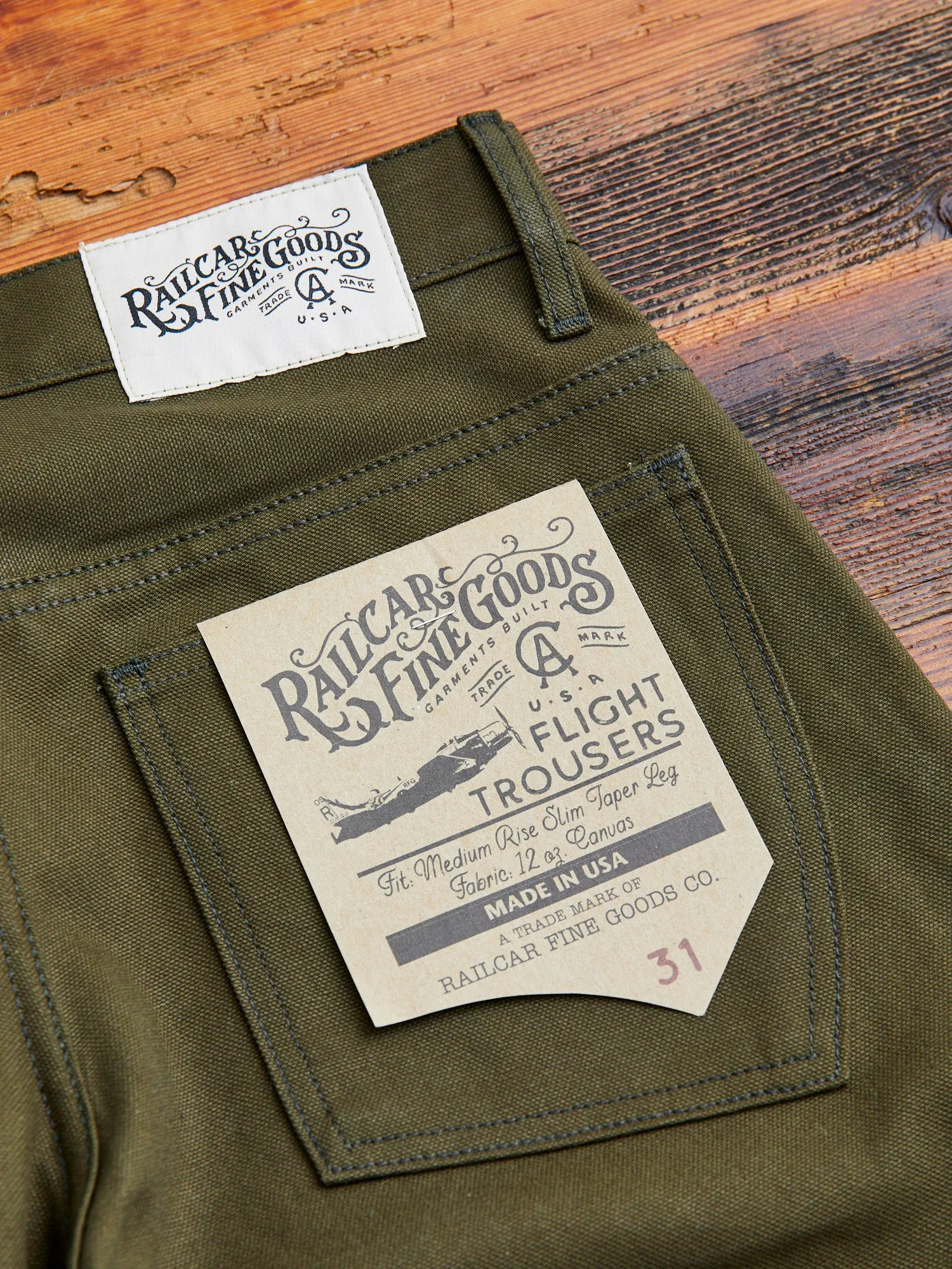 12oz Canvas Flight Trouser in Seaweed Green