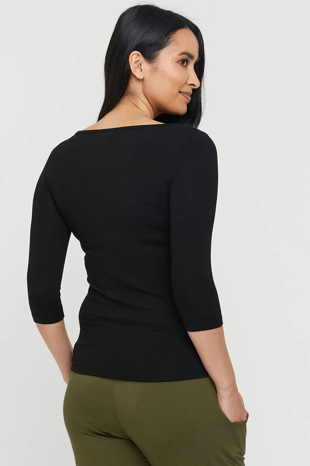 Ada Bamboo Boatneck Top - Black