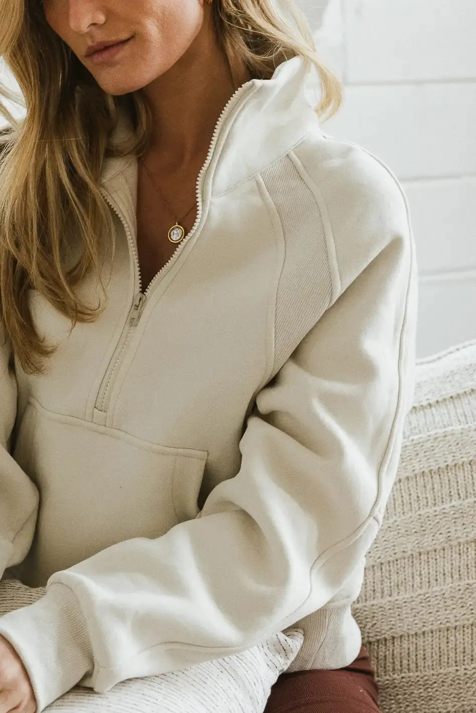 Alyssa Half Zip in Bone