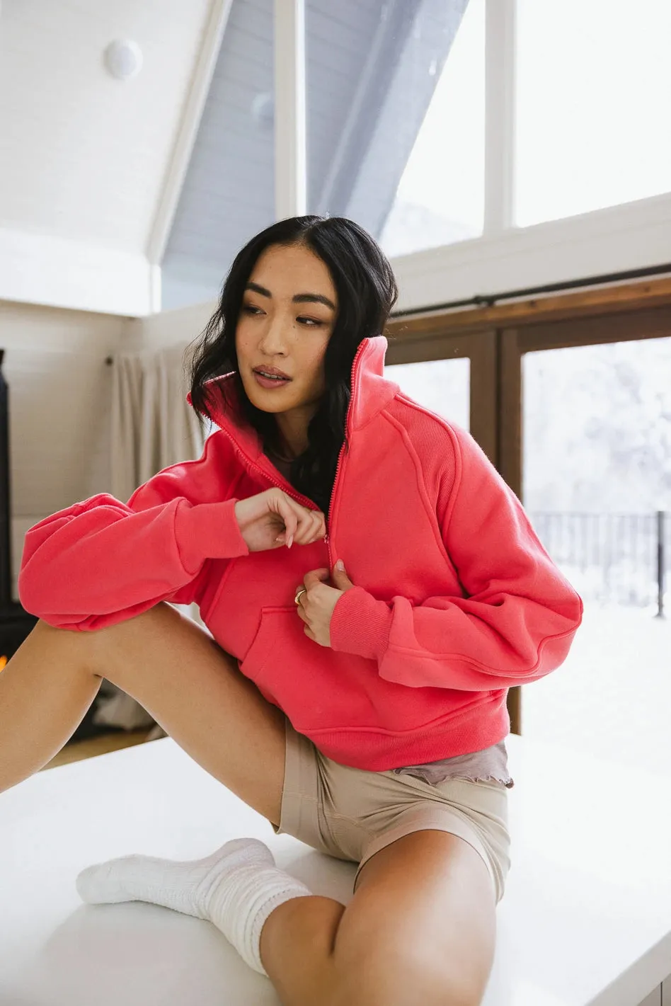 Alyssa Half Zip in Coral - FINAL SALE