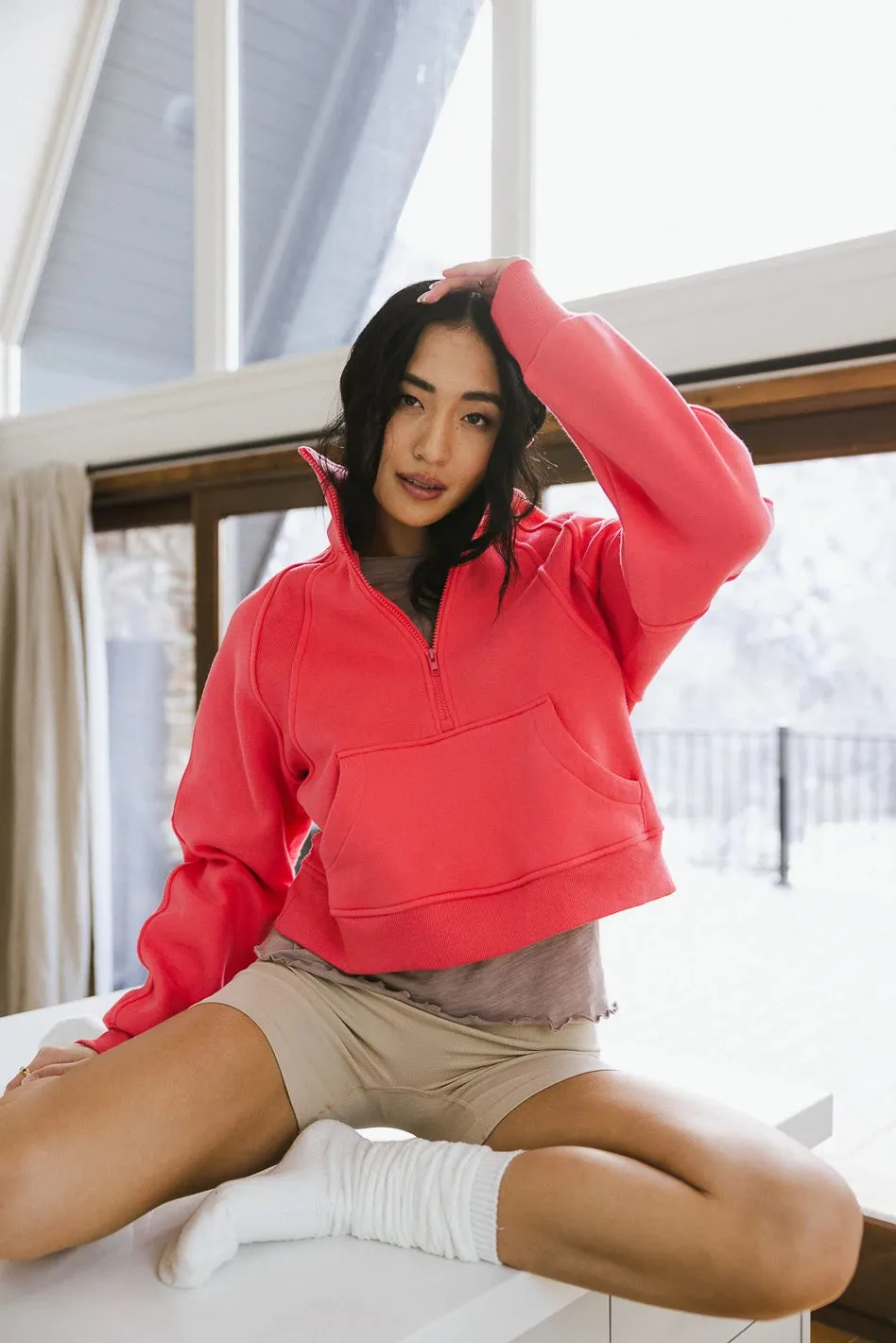 Alyssa Half Zip in Coral - FINAL SALE