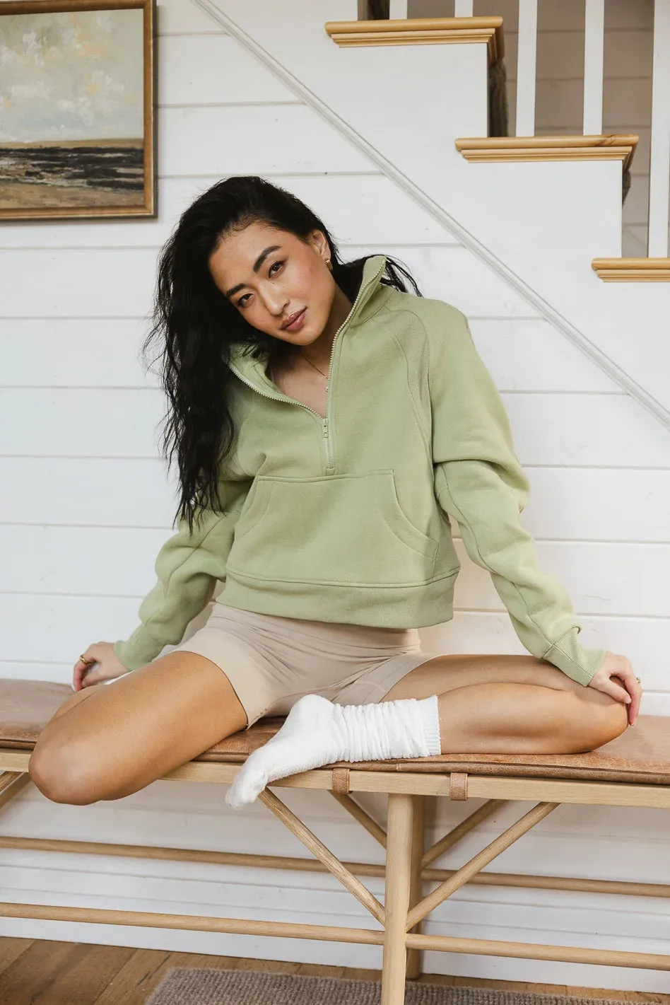 Alyssa Half Zip in Sage - FINAL SALE