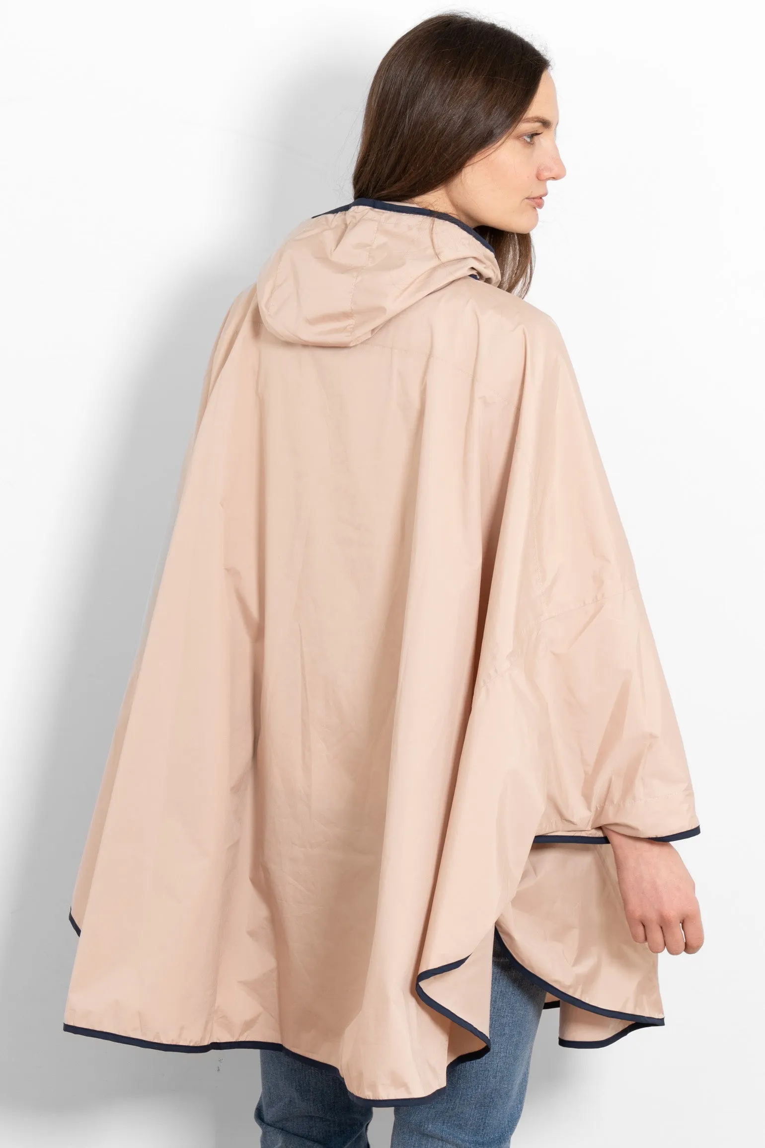 Aspen Rain Poncho - Stone/Navy Blue