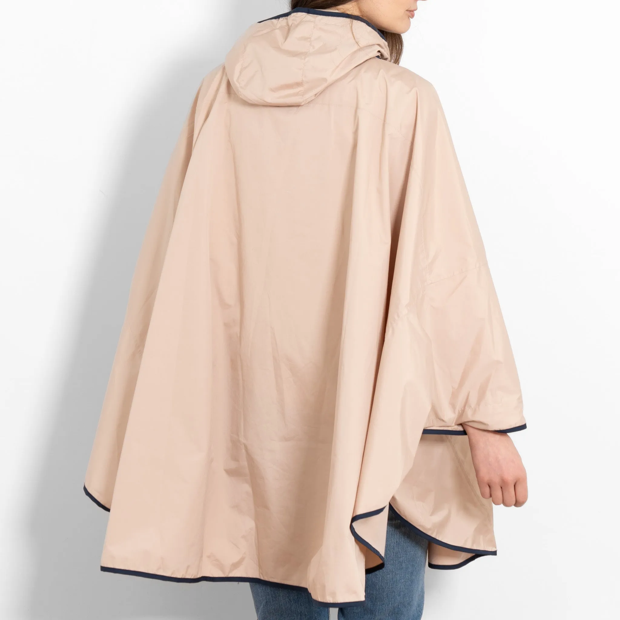 Aspen Rain Poncho - Stone/Navy Blue