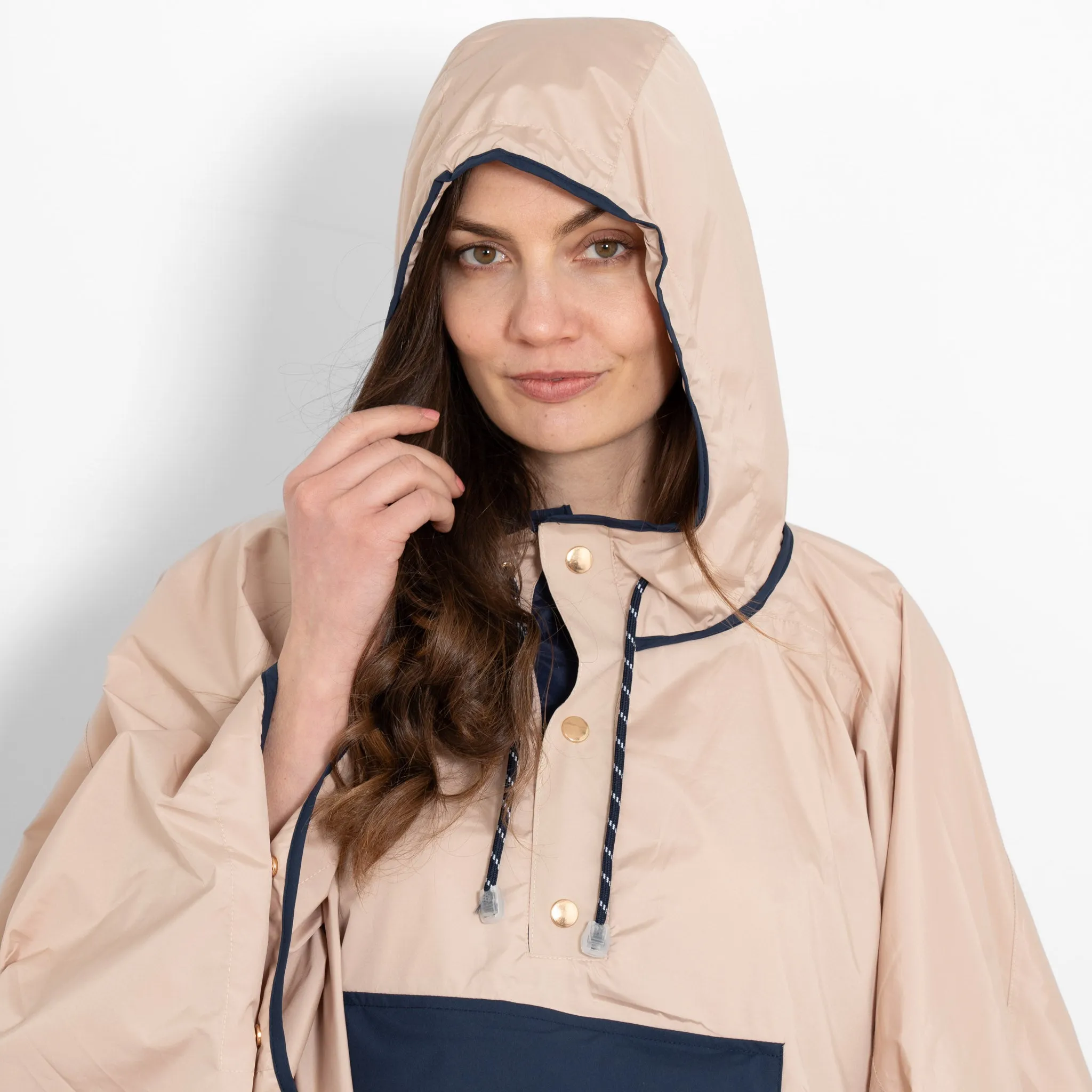 Aspen Rain Poncho - Stone/Navy Blue