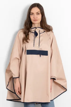 Aspen Rain Poncho - Stone/Navy Blue