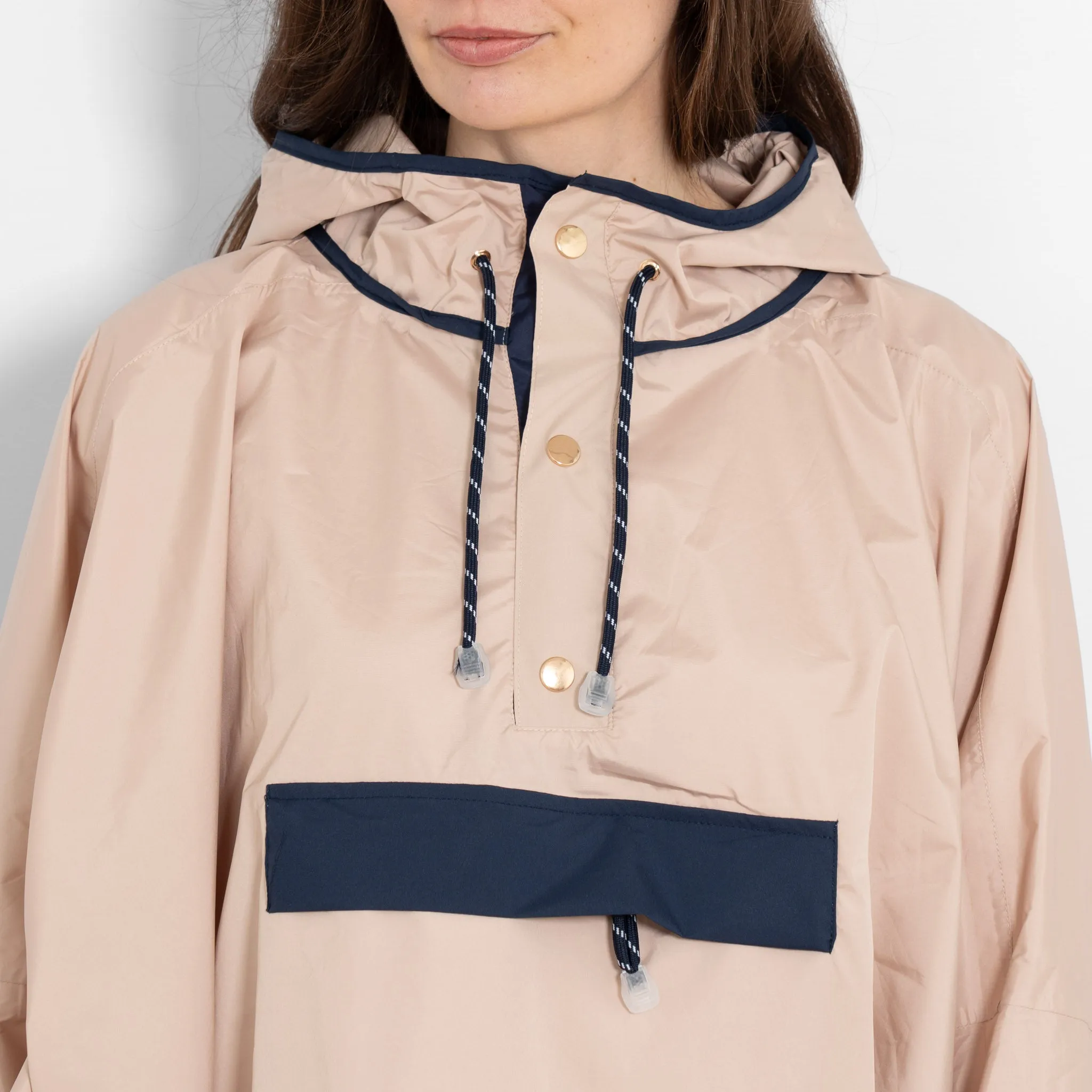 Aspen Rain Poncho - Stone/Navy Blue