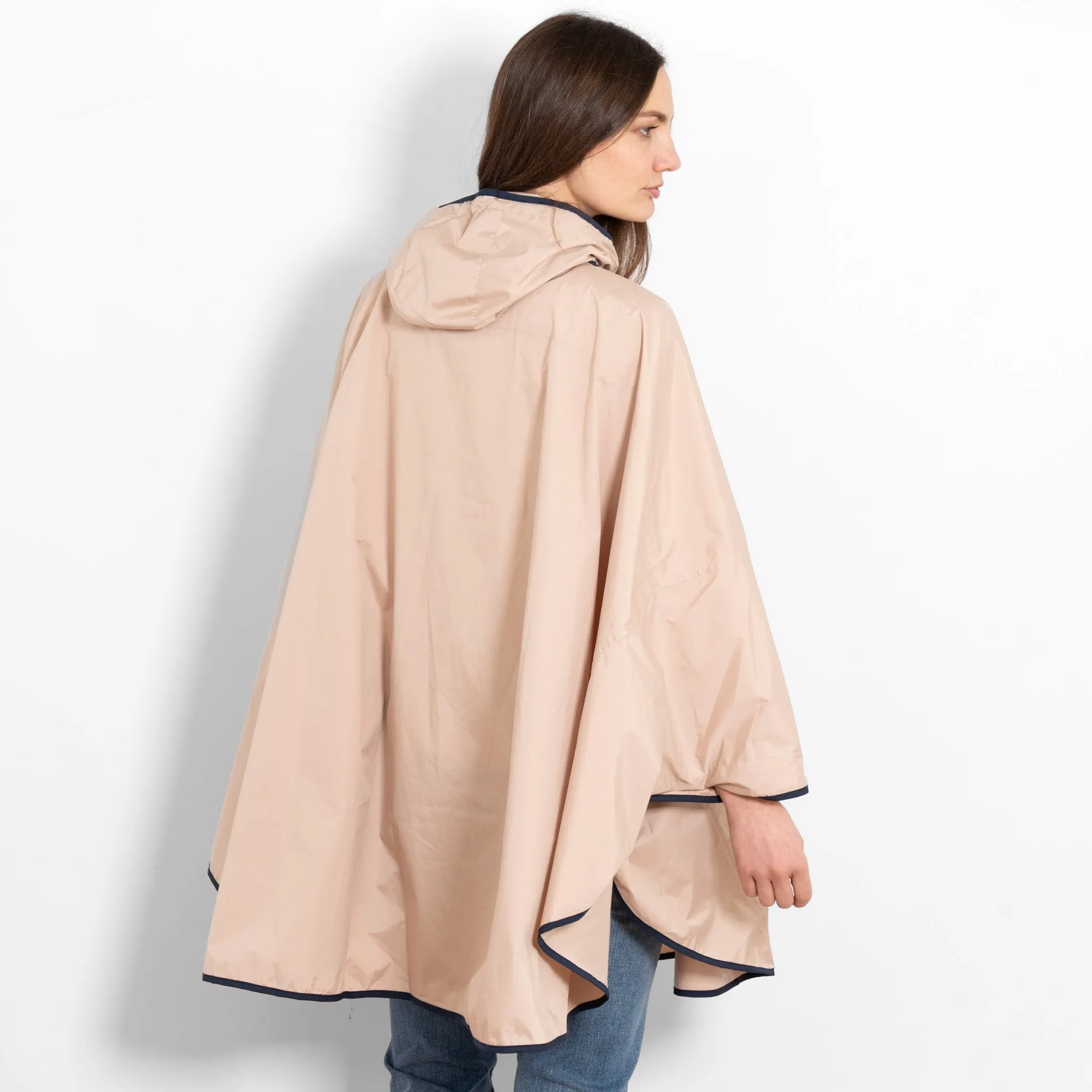 Aspen Rain Poncho - Stone/Navy Blue