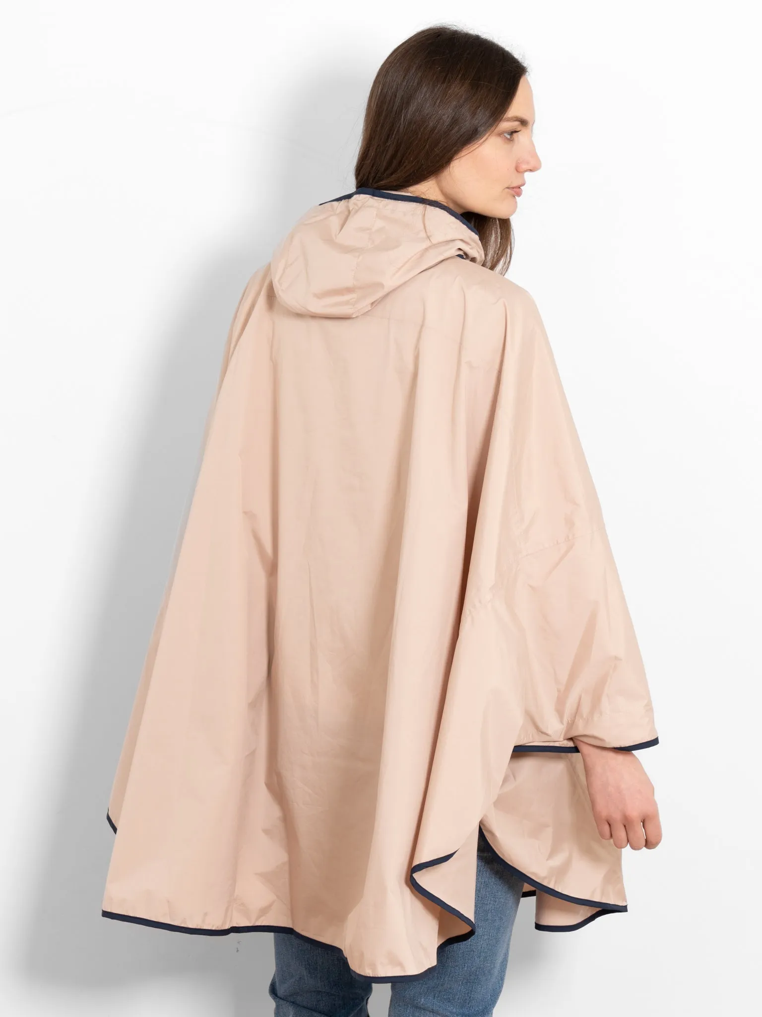 Aspen Rain Poncho - Stone/Navy Blue