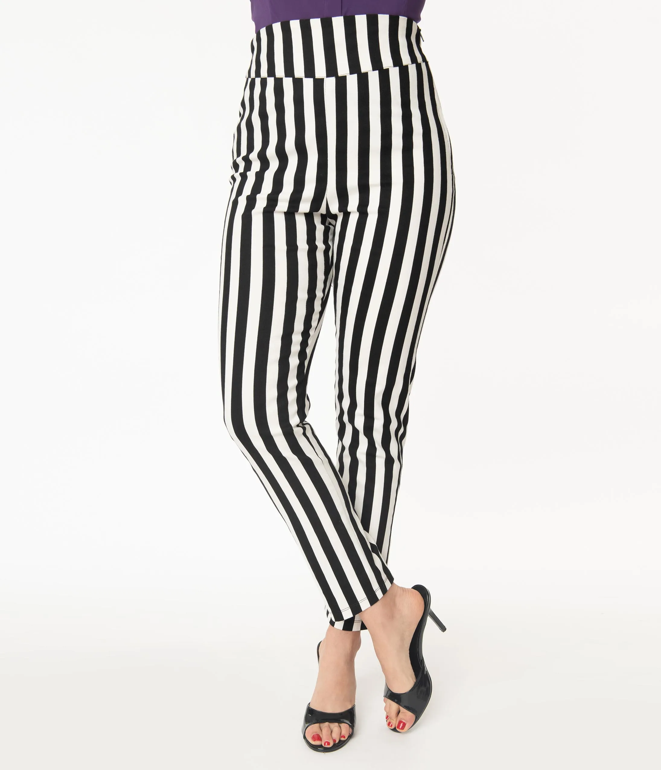 Beetlejuice x Unique Vintage Black & White Stripe Rizzo Cigarette Pants