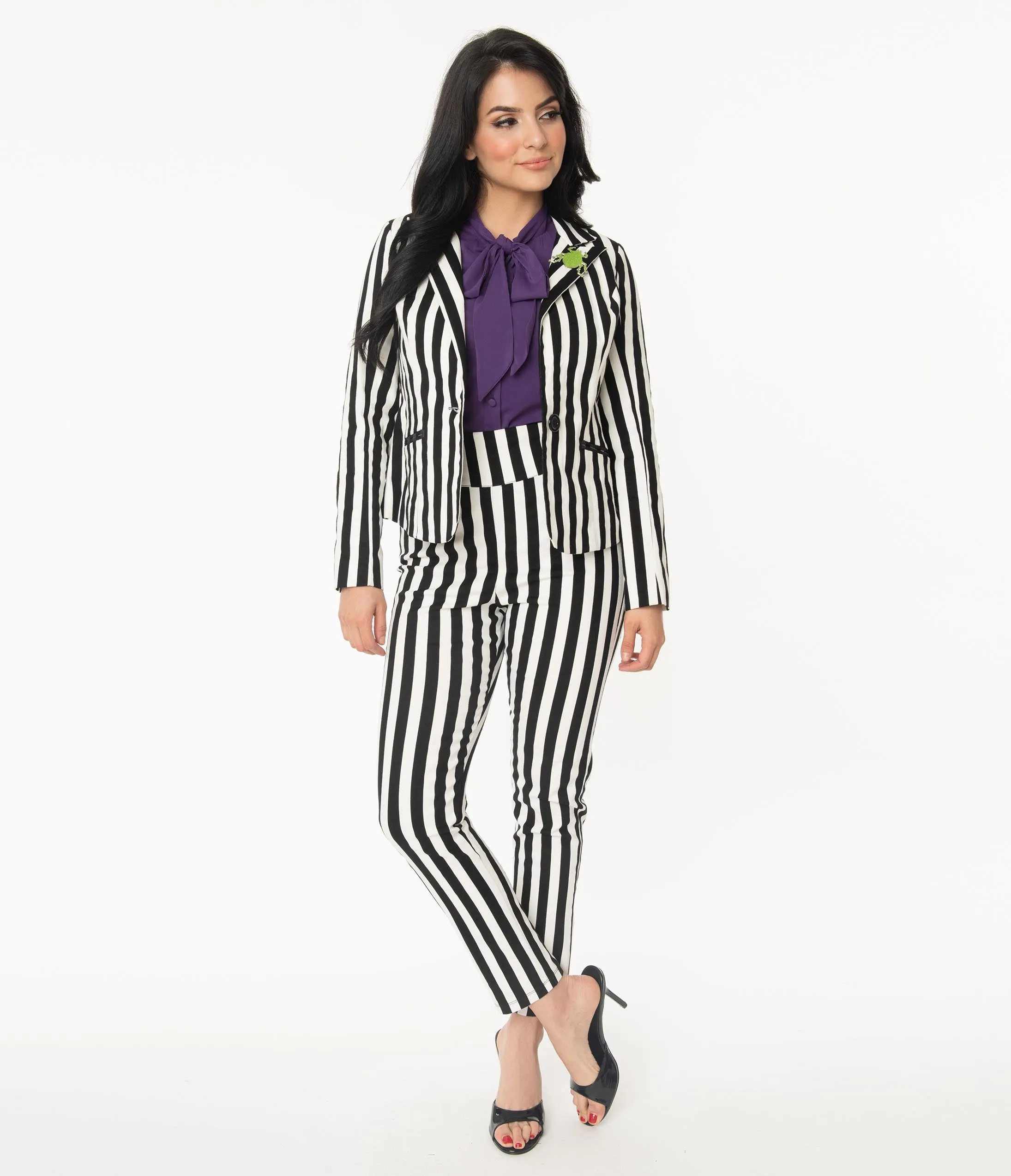 Beetlejuice x Unique Vintage Black & White Stripe Rizzo Cigarette Pants