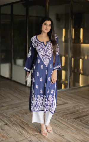 Bhavdeep Kaur in HOK Chikankari Stylish Kurti Navy Blue