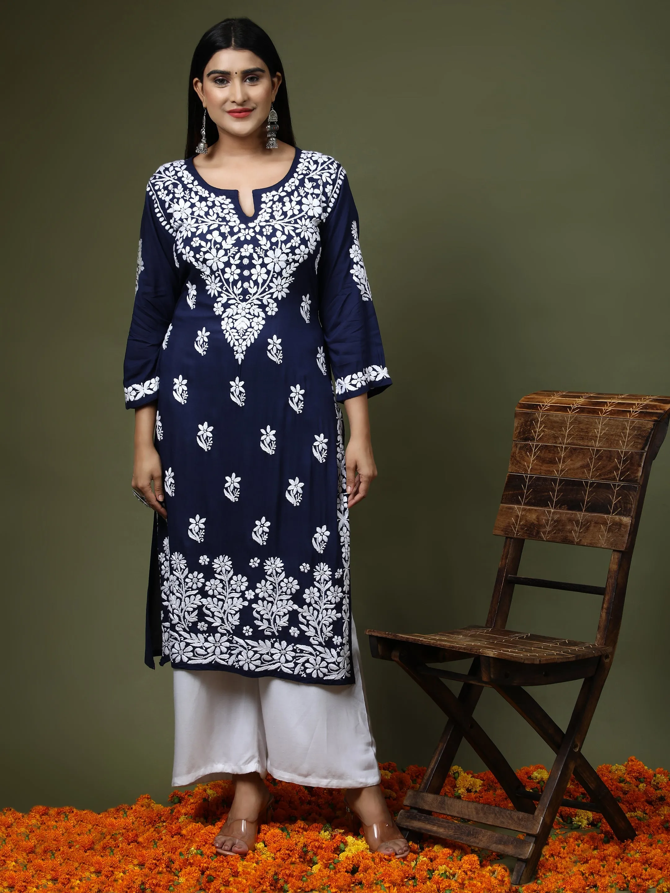 Bhavdeep Kaur in HOK Chikankari Stylish Kurti Navy Blue