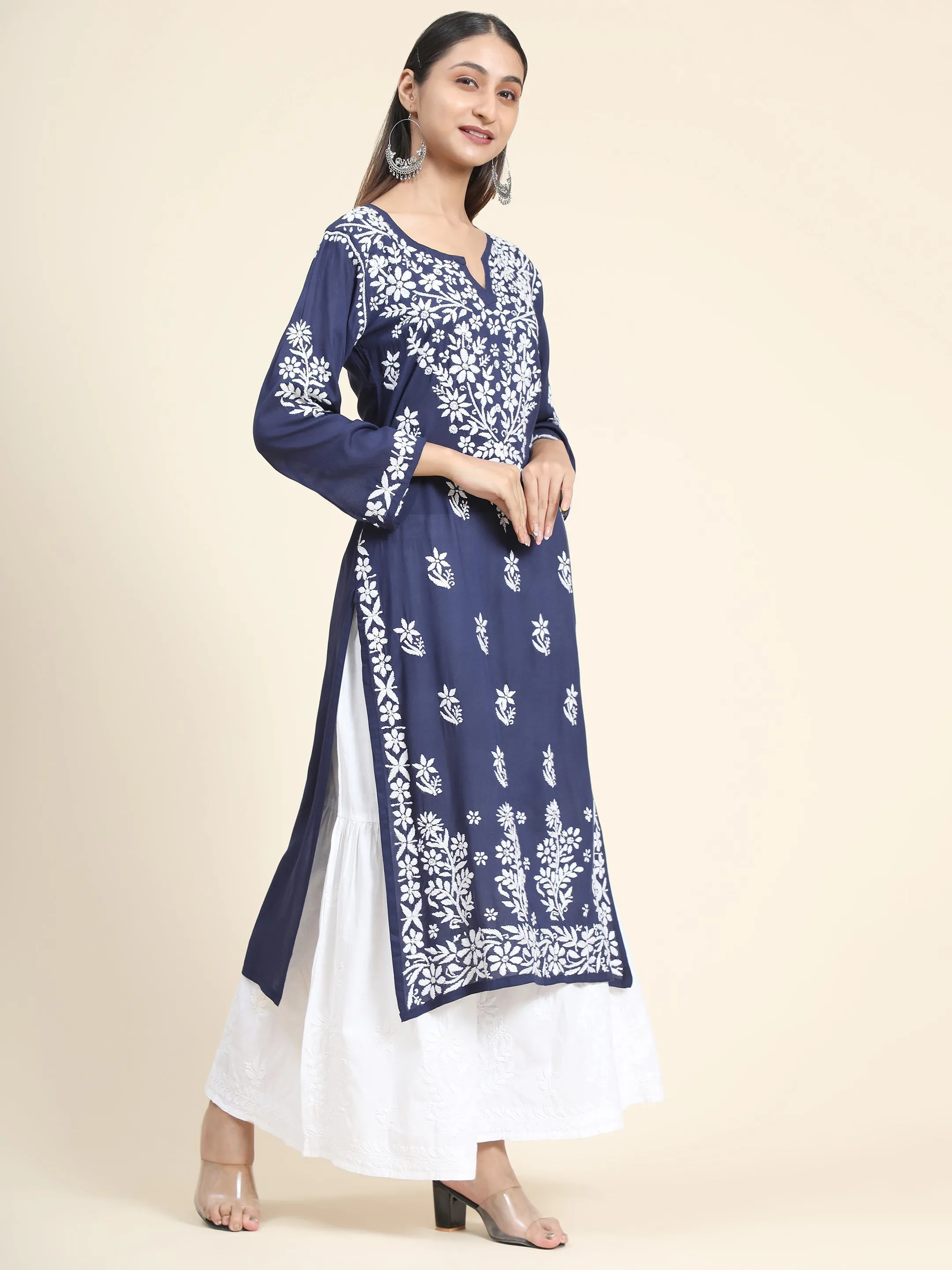 Bhavdeep Kaur in HOK Chikankari Stylish Kurti Navy Blue