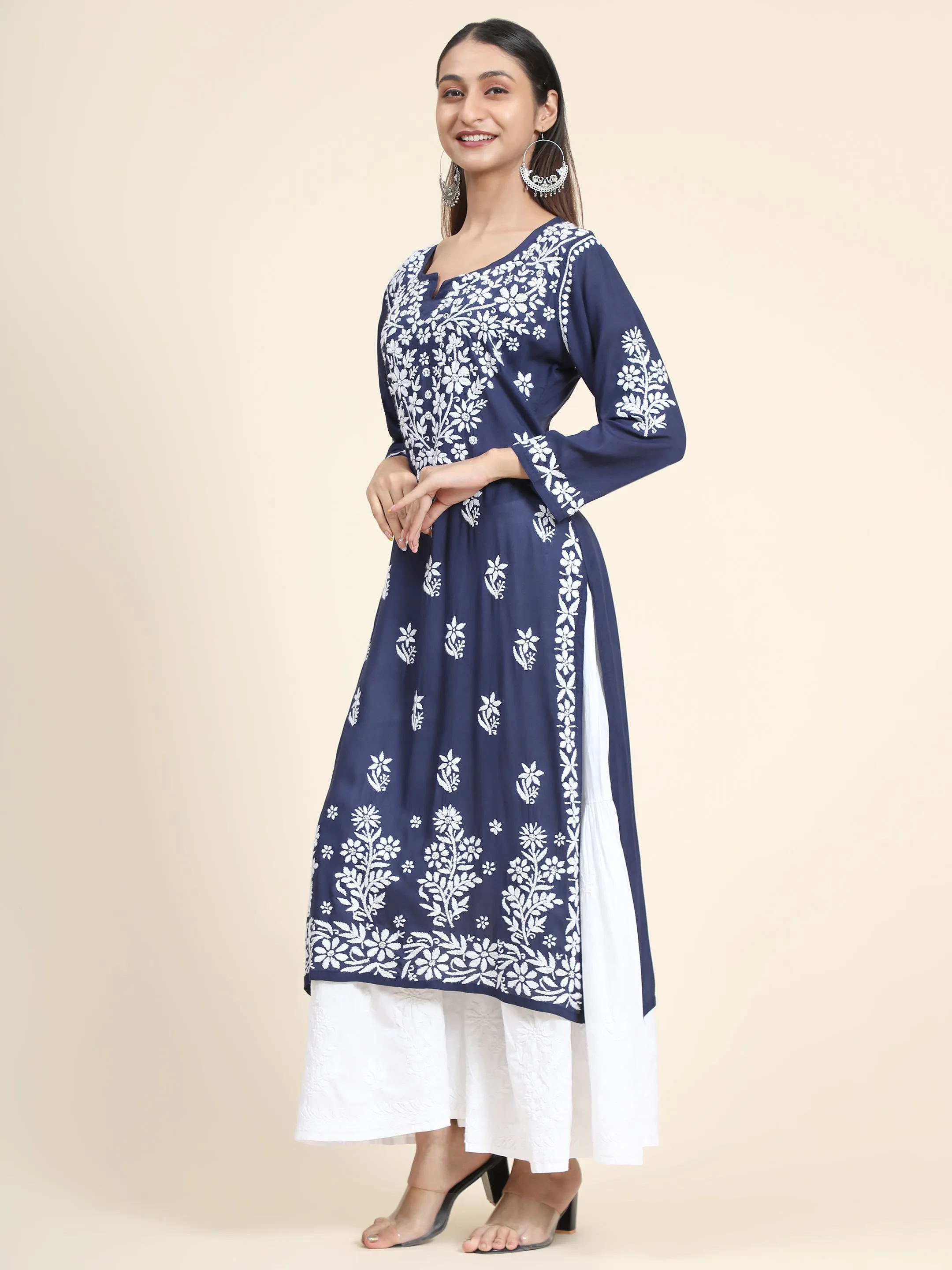 Bhavdeep Kaur in HOK Chikankari Stylish Kurti Navy Blue