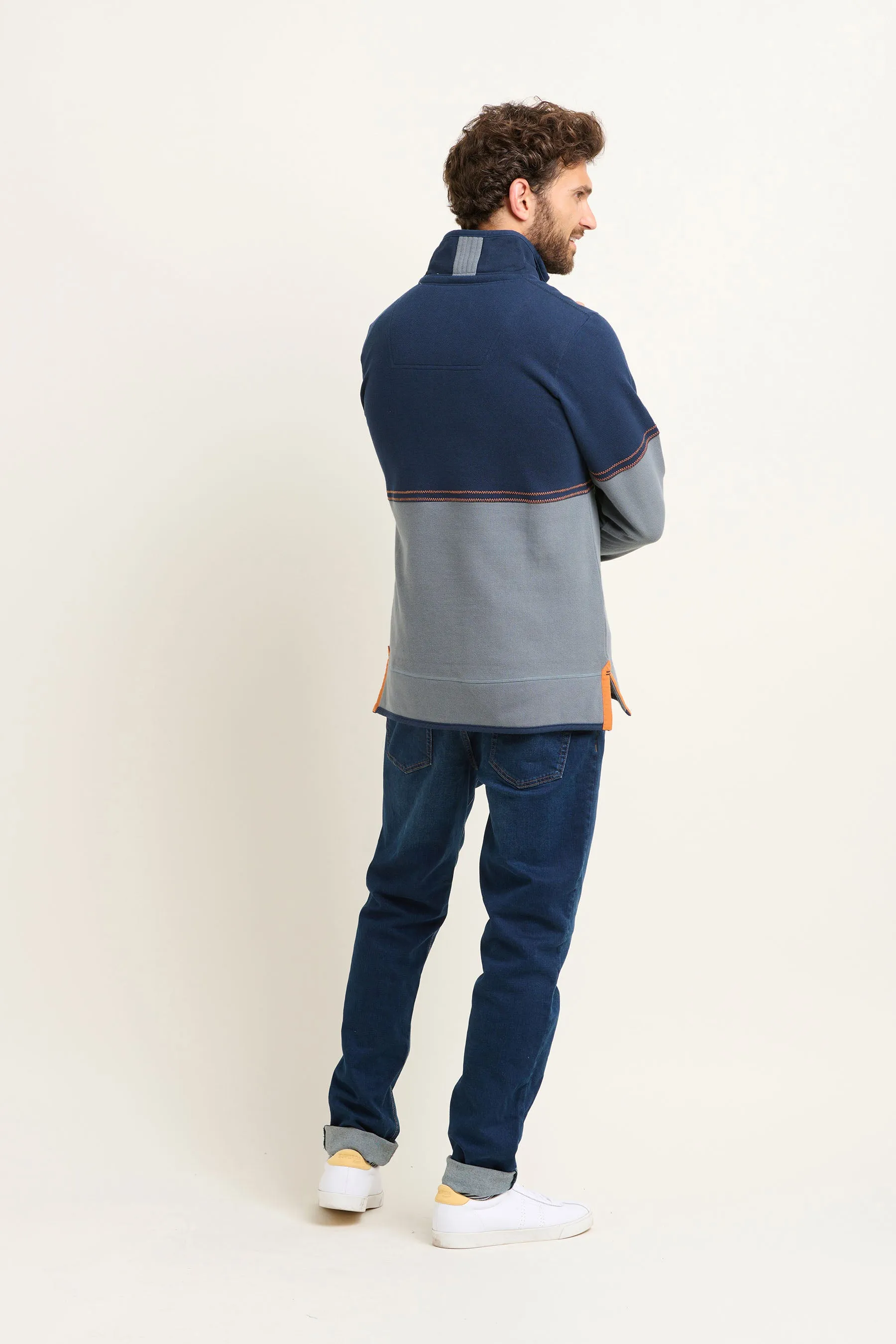 Blue Pique Quarter Zip Sweatshirt