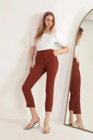 Brown Pleated Pants for Women