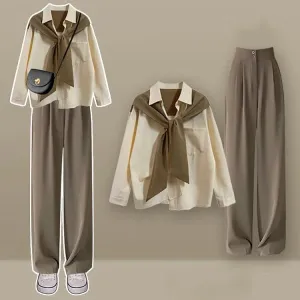 Chic Office Lapel Pocket Shirt High Waist Pants Two Piece Set