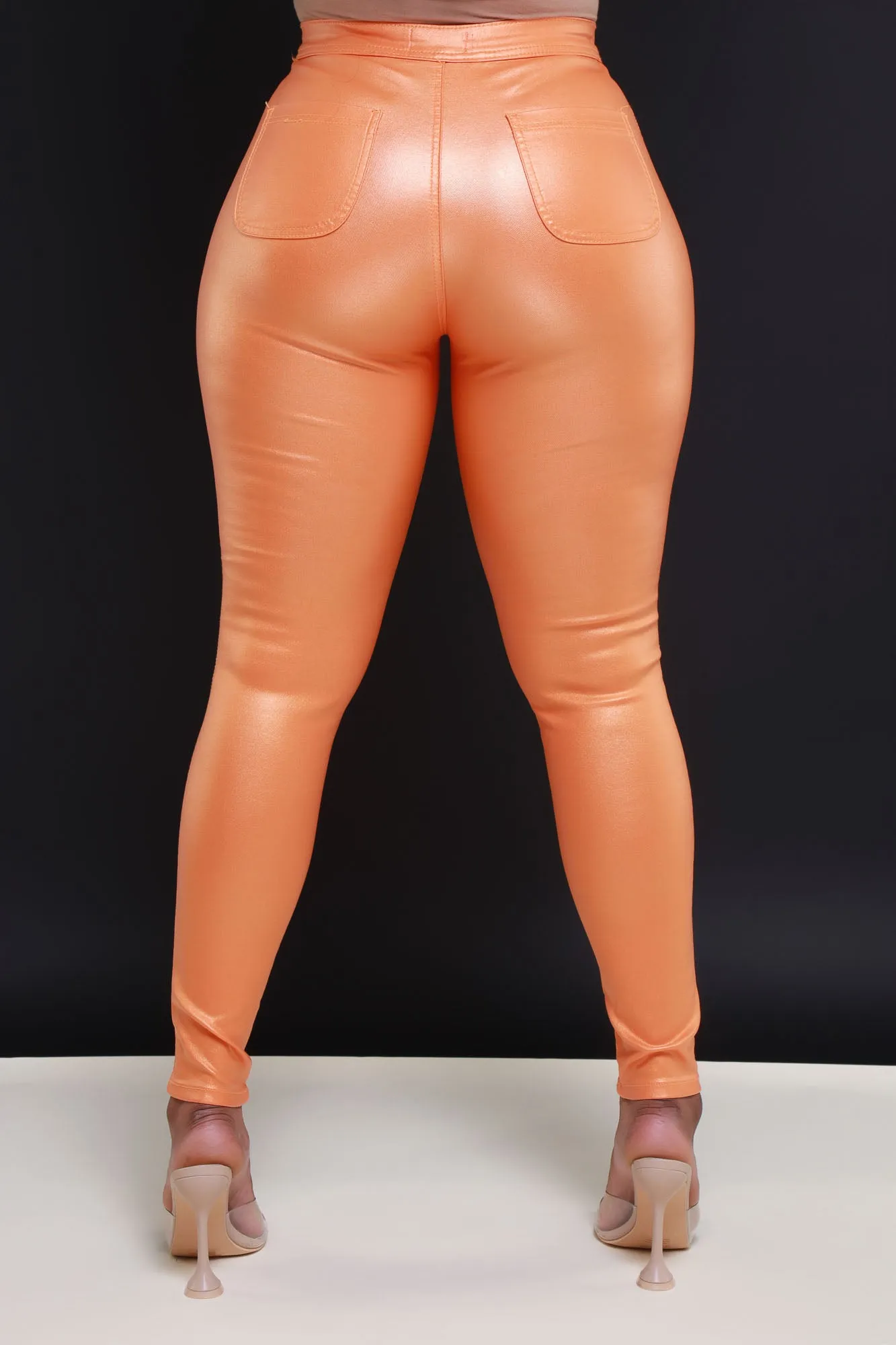 Coming In Hot High Rise Metallic Skinny Pants - Orange