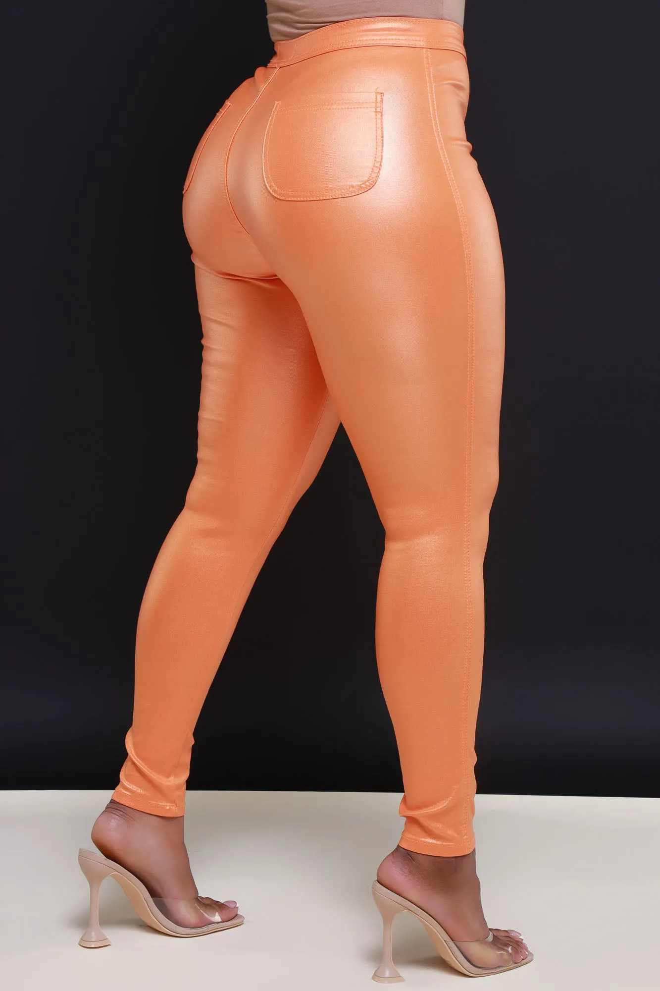 Coming In Hot High Rise Metallic Skinny Pants - Orange