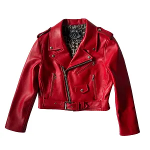 CROPPED BOWERY JACKET (RED LAMBSKIN)