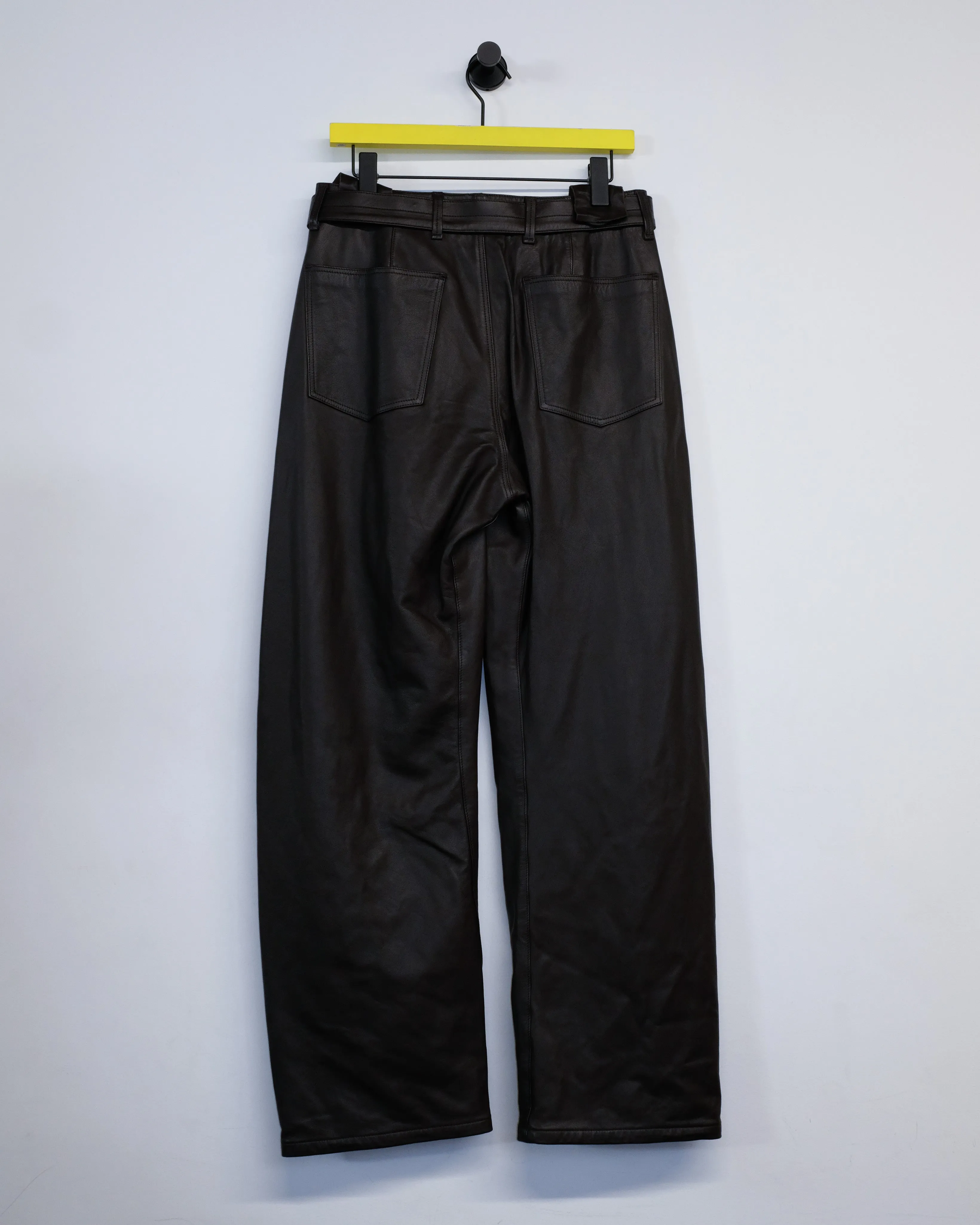 Dark Brown Leather Belted Pants