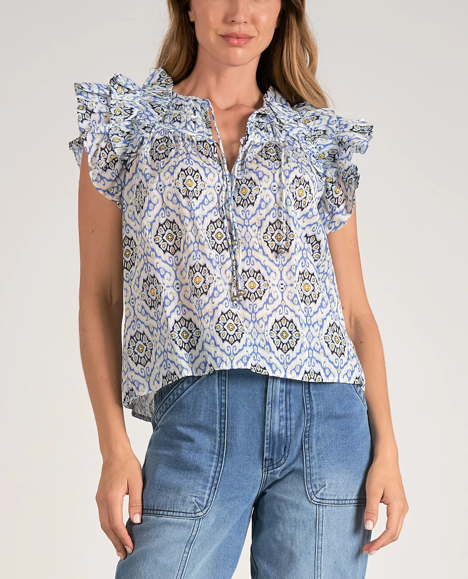 Elan Tie Front Print Top