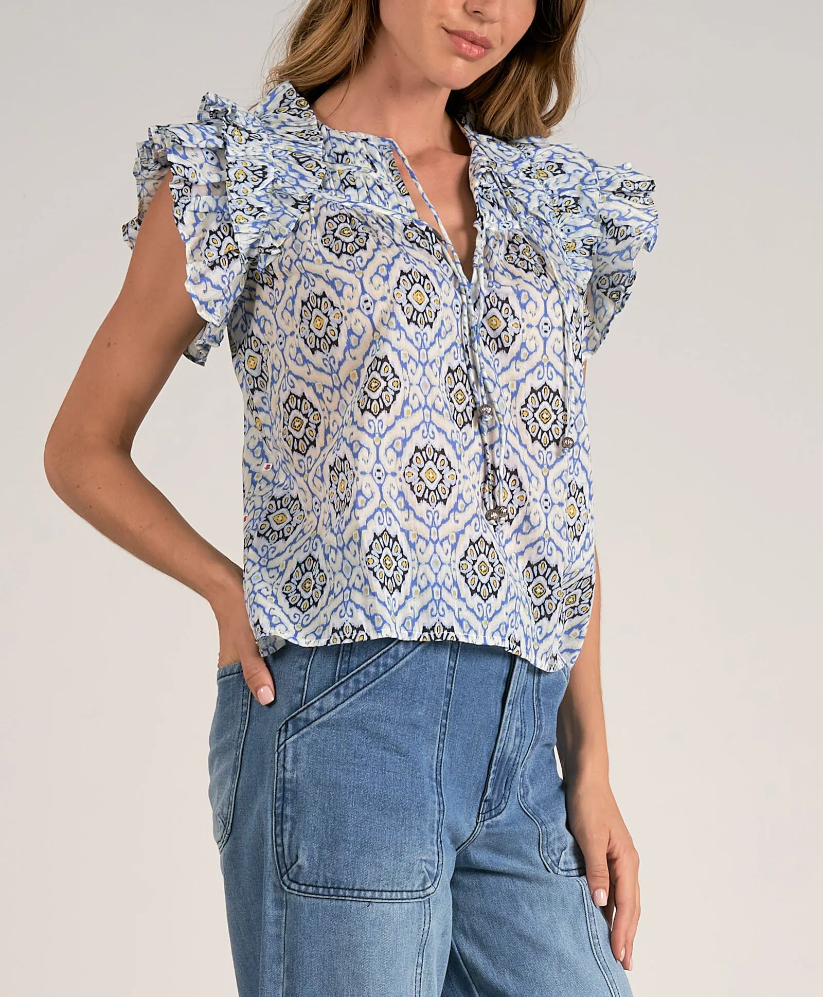 Elan Tie Front Print Top