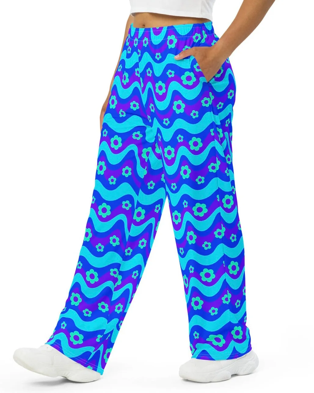 Flower Power Blue Wide Leg Pants