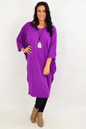 Free Size Purple Ribbed Oversized Tunic Dress