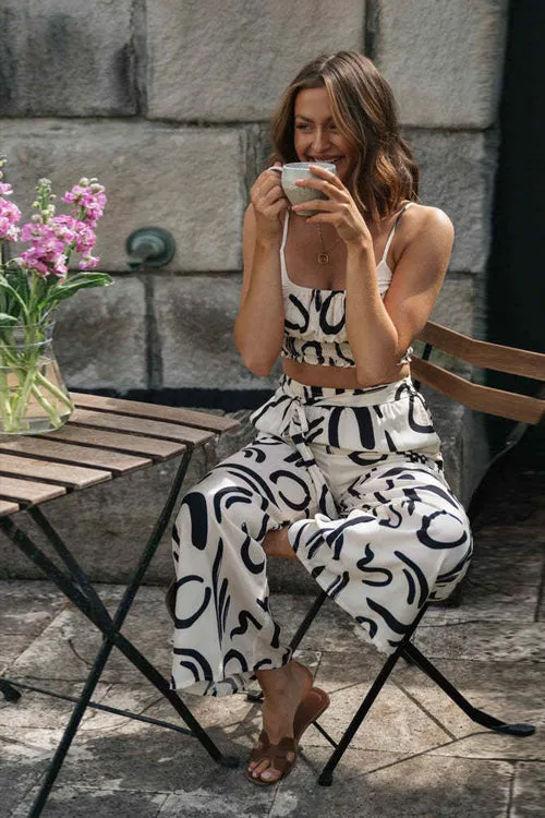 Fresh Start Print Sleeveless Wide-Leg Two-Piece Set