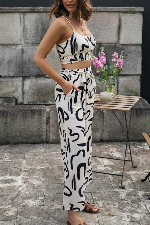 Fresh Start Print Sleeveless Wide-Leg Two-Piece Set