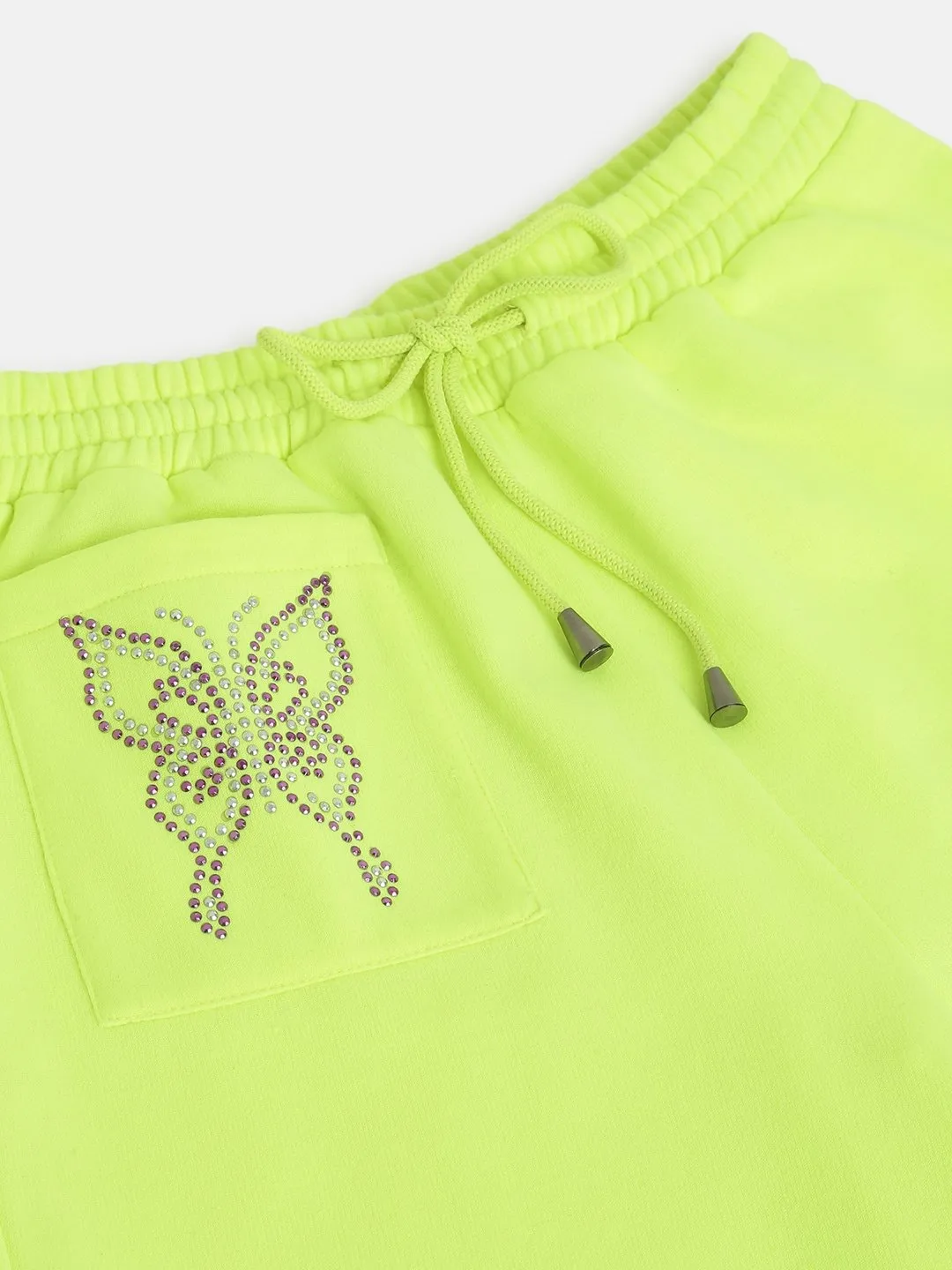 Girls Neon Green Shiny Stud On Pocket Track Pants