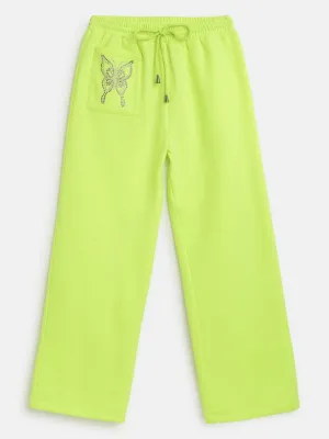 Girls Neon Green Shiny Stud On Pocket Track Pants