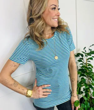 Green & Blue Striped Slim Fit Tee