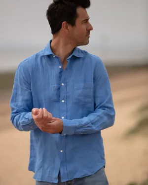 Hartford Azur Blue Linen Shirt