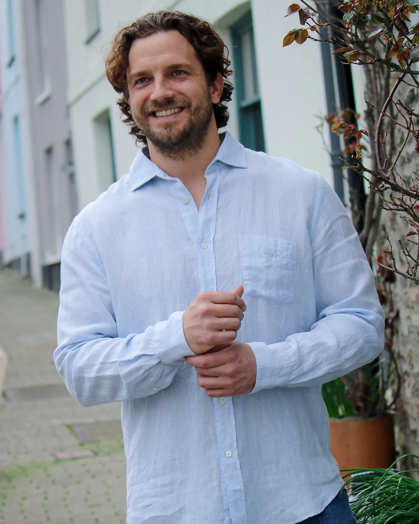 Hartford Sky Blue Chambray Linen Shirt