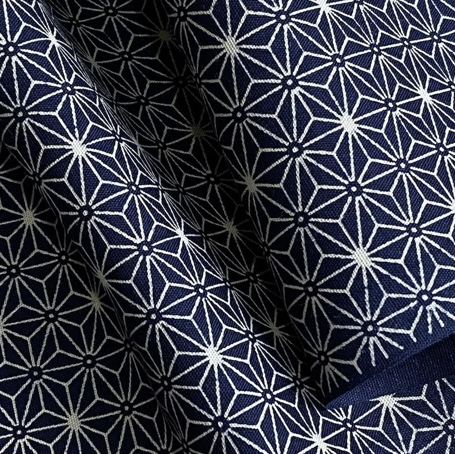 Japanese Cotton, Navy Asanoha/Stars/Hemp Leaf  43" wide, By the Full Yard, New Not Vintage,  #SK100-2B