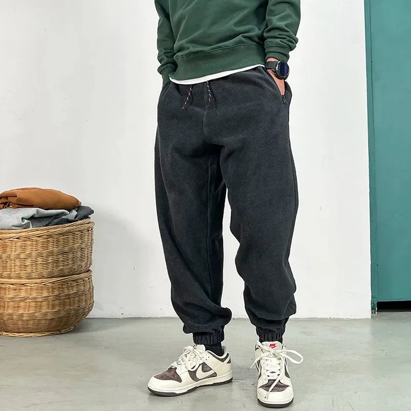 Korean Fleece Sweatpants Casual Brushed Pants Streetwear Jogging Men Trendy Joggers