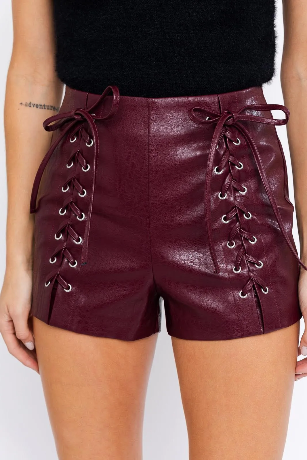 Laced Up Leather Shorts