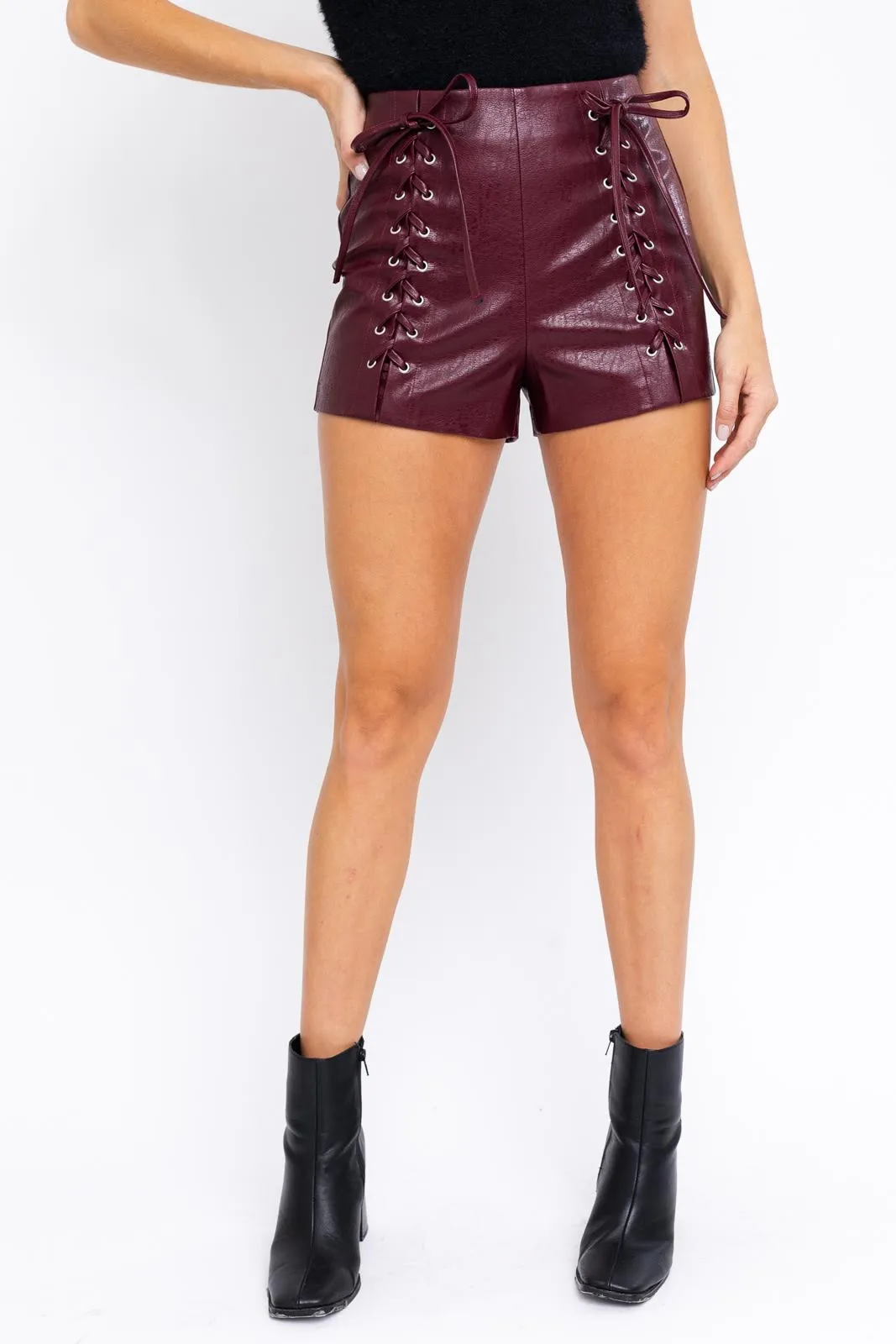 Laced Up Leather Shorts