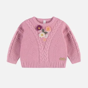 Lilac Knitted Sweater with Flower Embroidery   Crochet