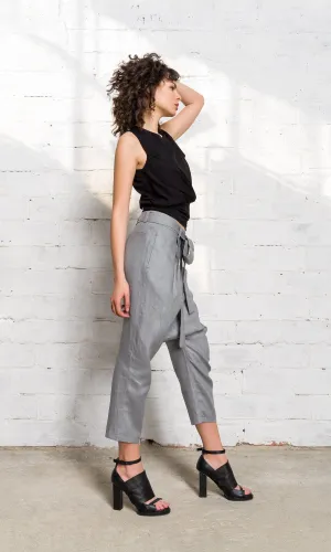 Linen Drop Crotch Pants with Belt