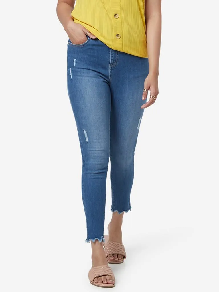 LOV Blue Distressed Pattern Jane Cropped Jeans