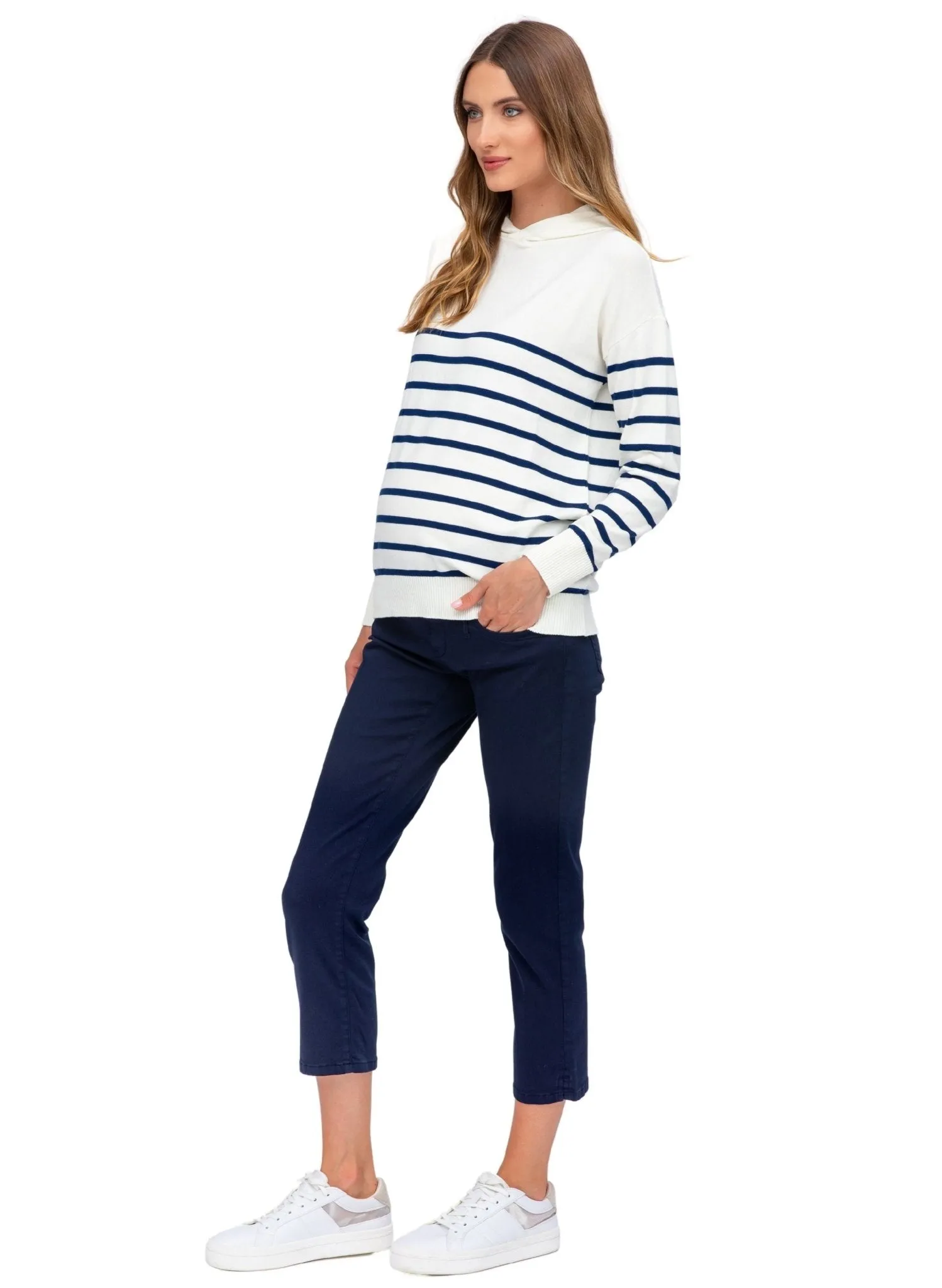 Maternity Capri Pants in Stretch Cotton - Deep Blue