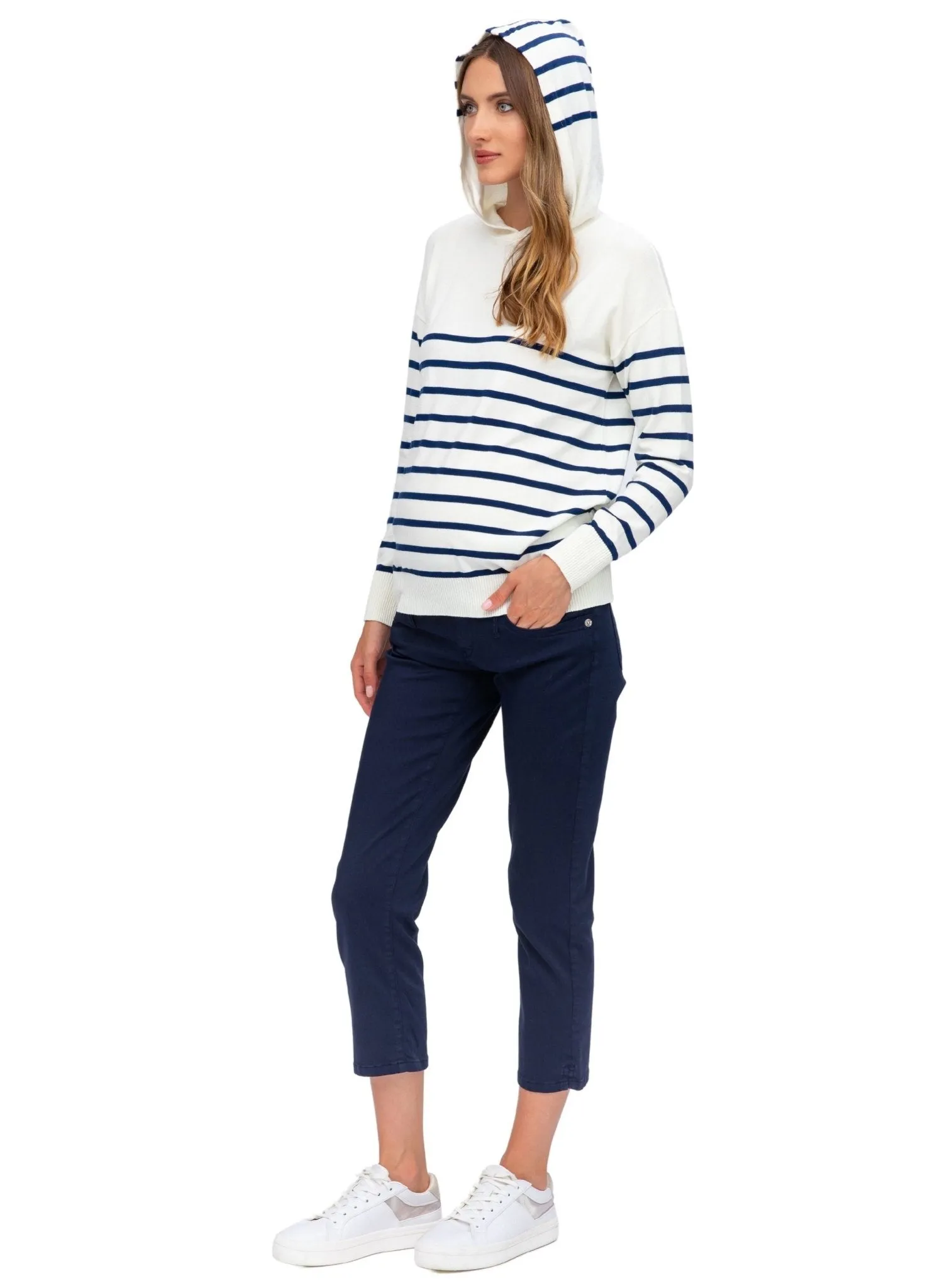 Maternity Capri Pants in Stretch Cotton - Deep Blue