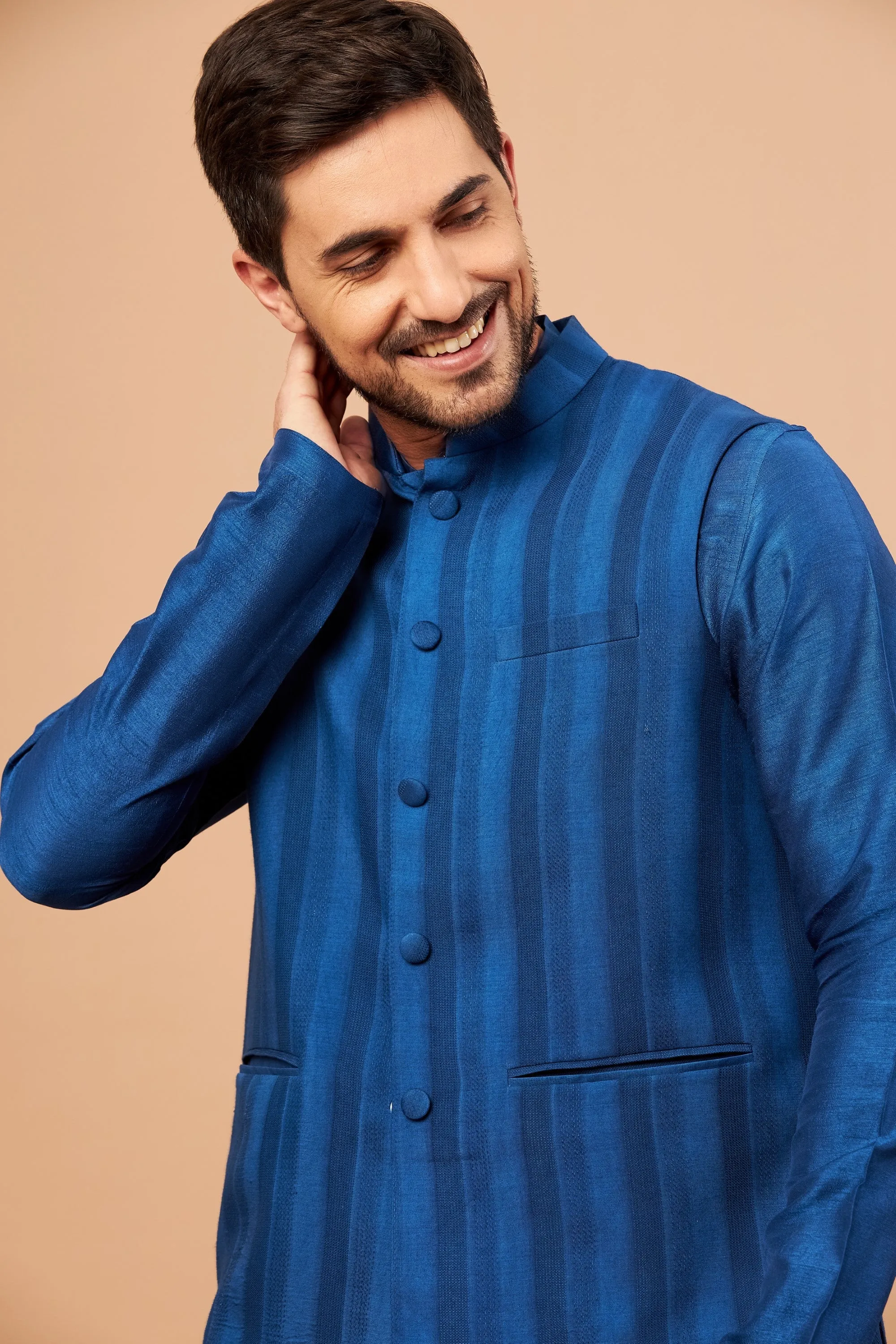 Men's Blue Color Nehru Jacket With Kurta Pant Set - Hilo Design