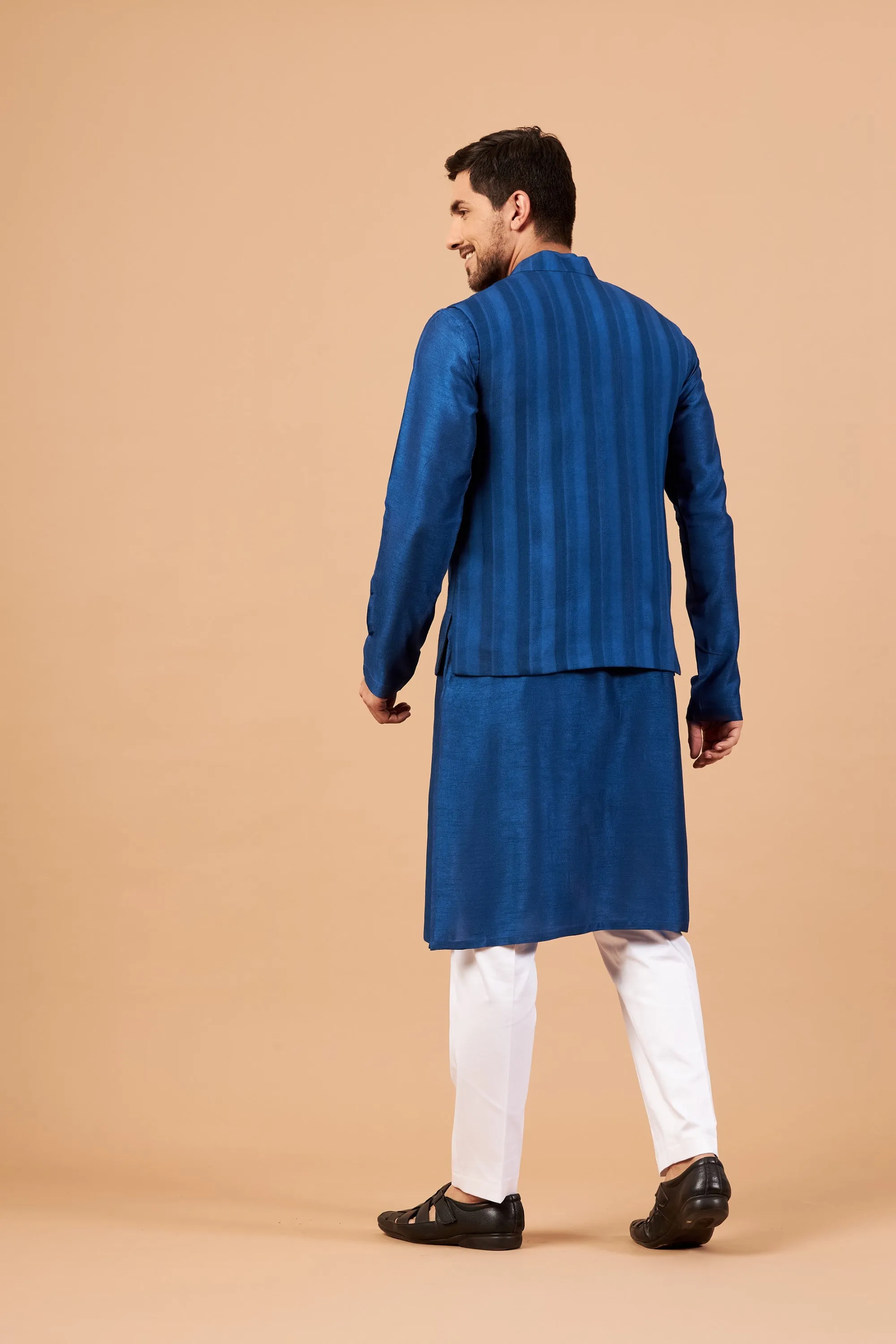 Men's Blue Color Nehru Jacket With Kurta Pant Set - Hilo Design