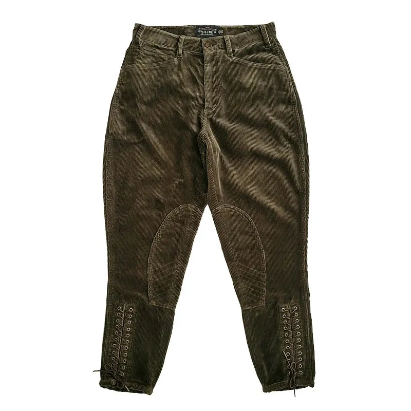 Men's Corduroy Riding Pants with Middle Waist and Ankle-length