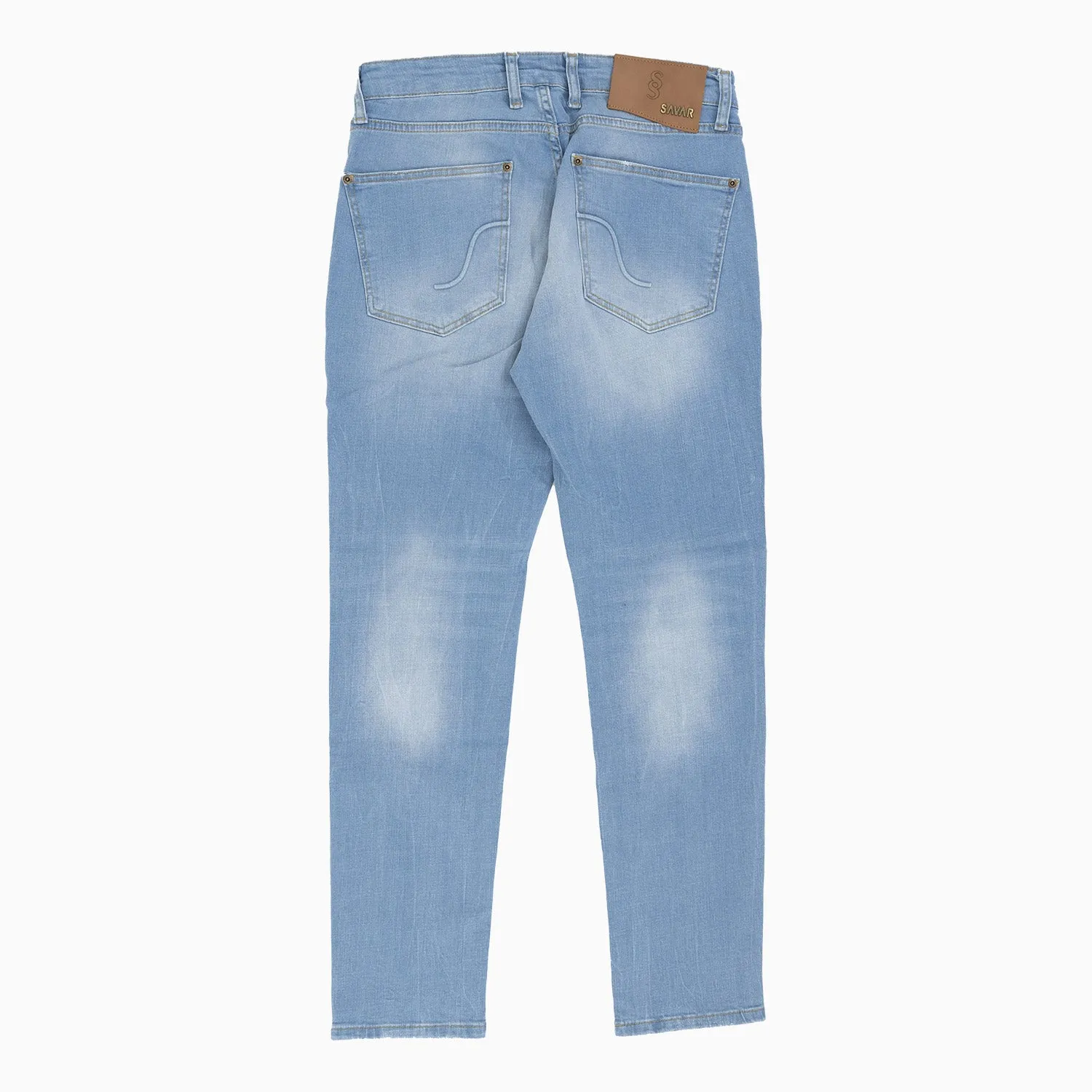 Men's Ribbed Ice Blue Slim Denim Pant